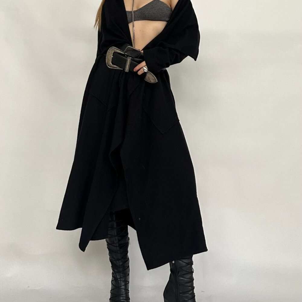 Sarah Pacini Wool Black Duster Jacket - Picture 3 of 9